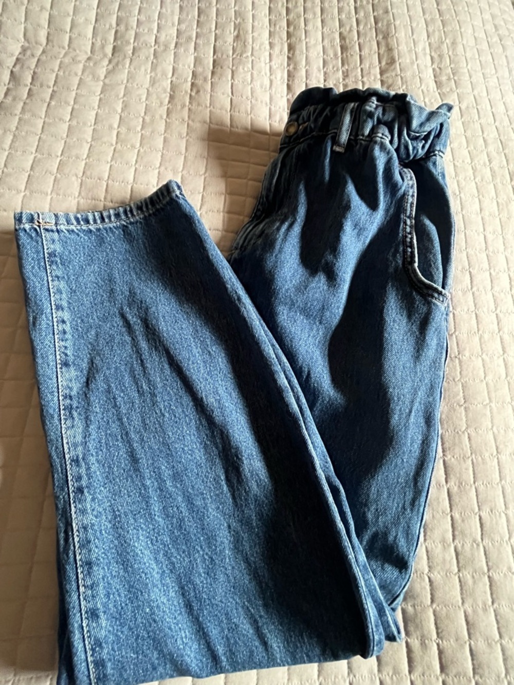 Zara Women's Paper Bag Style Cinch High Waist Jeans Blue Sz 8 Baggy Relaxed 90s